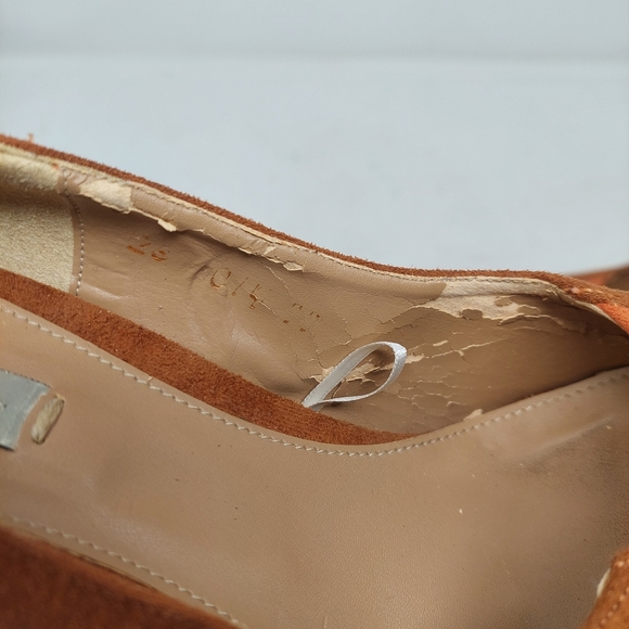 LOB Footwear Brown Orange Faux Suede Two Tone Platform Peep Toe High Heels Sz 6 - Picture 6 of 10